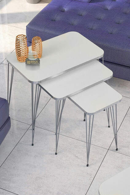 Nesting Table Square And Center Table Square Set Silver White Wire