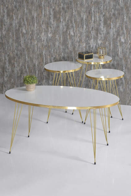 Nesting Table And Center Table Ellipse Gold Metal Leg Gold Bendir Set