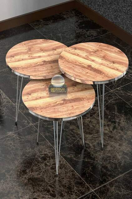 Nesting Table And Center Table Ellipse Set Silver Walnut Wire