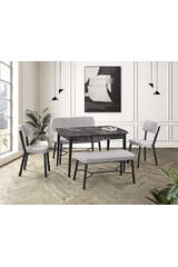 Vegas Black Marble Table & Ceyda Black Bench Set HDR1275