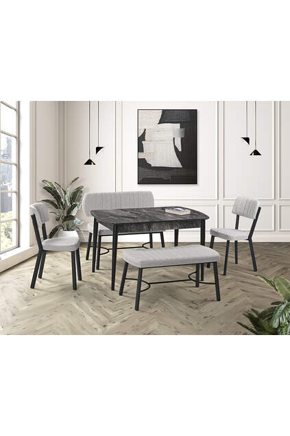 Vegas Black Marble Table & Ceyda Black Bench Set HDR1275