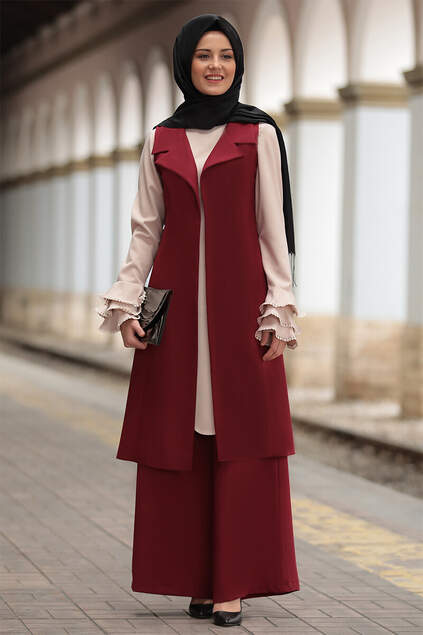 Merve Vest Suit Claret Red