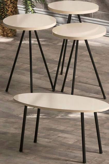 Nesting Table And Center Table Set Metal Ellipse Cream