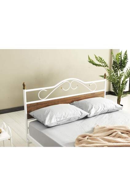 Bitez Metal Bed Frame 160x200 ARM083 White + Walnut