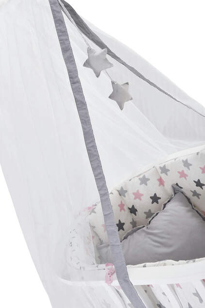 MDF White Basket Crib and Pink Star Sleeping Set