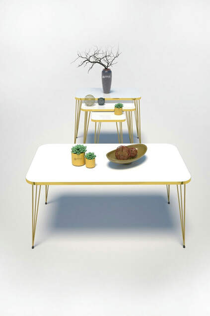 Nesting Table Kr and Center Table Kr Set Gold White Wire