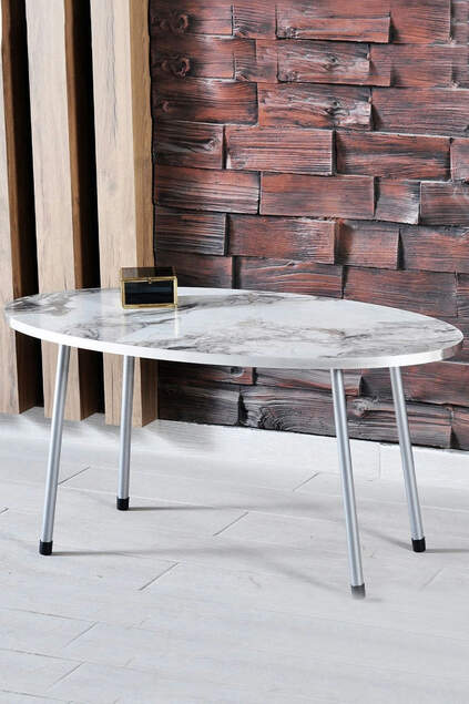 Silver Ellipse Silver Metal Leg Center Table Efes