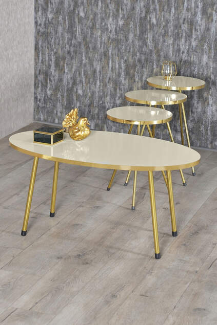 Set tavolo e centrotavola impilabile Ellips Gold Metal Leg Gold Cream