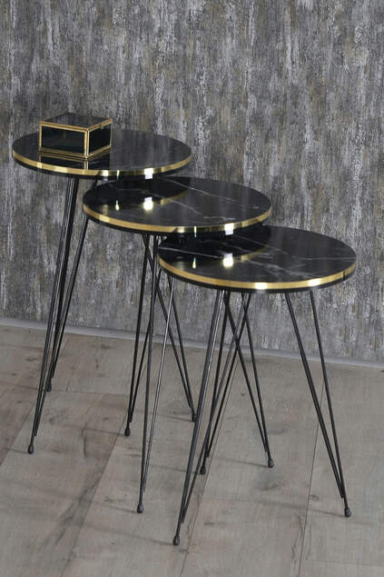 Satztisch und Mitteltisch Kr Set Black Wire Leg Double Gold Bendir