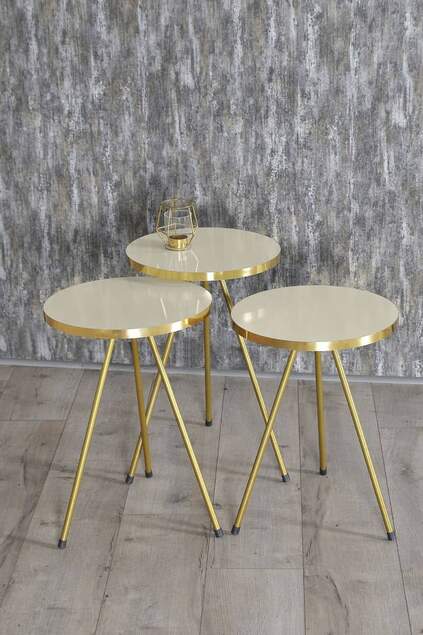 Satztisch und Mitteltisch Kr Gold Metal Leg Gold Cream Set