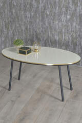 Center Table Ellipse Black Metal Leg Double Gold Creme