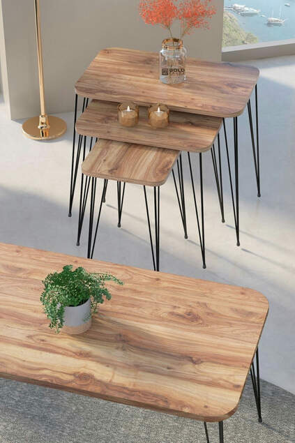 Nesting Table Kr And Center Table Kr Set Black Leg Walnut Wire