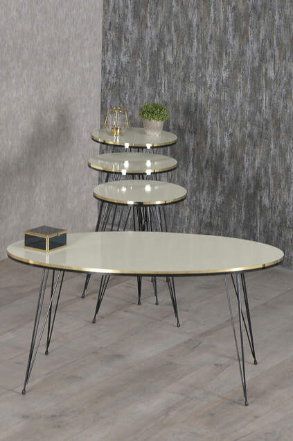 Nesting Table And Center Table Ellipse Set Wire Leg Double Gold Bendir