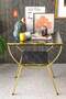 Side Table Nightstand Black-Gold Double Strip Metal Leg Gold Bendir