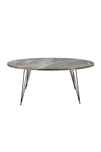 Center Table Wire Leg Large Size Gray Marble Pattern Ellipse