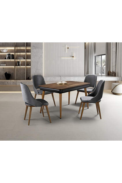Morino Walnut Table & İsland Chair Set HDR1231 Morino Walnut Table & İsland Chair Set HDR1231