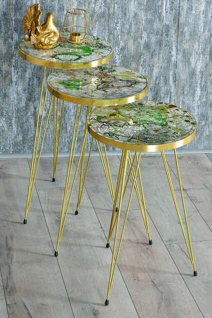 Nesting Table Gold Map Pattern Wire