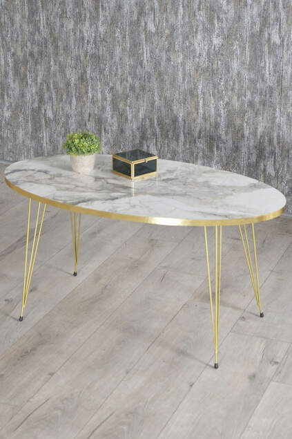 Nesting Table And Center Table Ellipse Set Gold Cream Wire