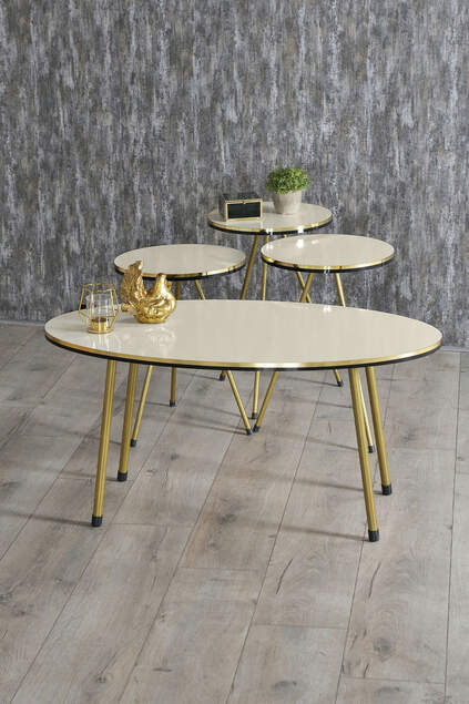 Nesting Table And Center Table Ellipse Set Double Gold Bendir Metal