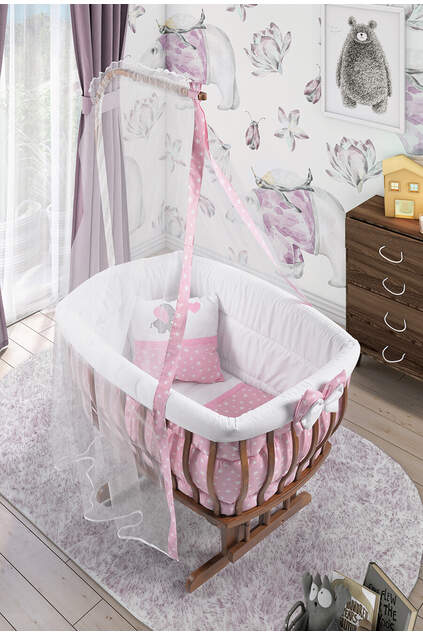 Walnut Basket Crib Pink