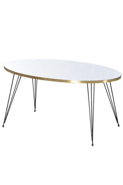 Center Table Ellipse Black Wire Leg Gold White