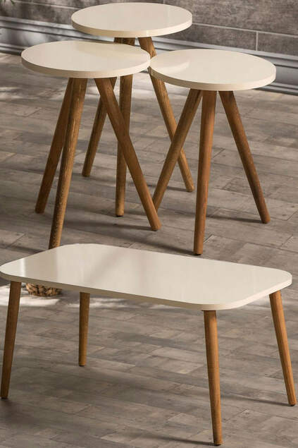 Zigon Sehpa Ve Orta Sehpa Set Ahşap Kr Torna Krem Zigon Sehpa Ve Orta Sehpa Set Ahşap Kr Torna Krem