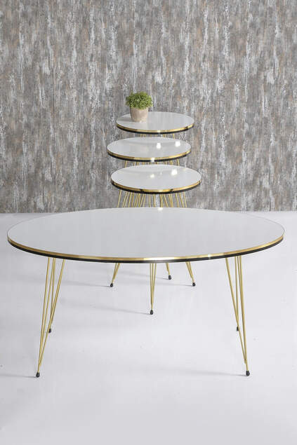 Nesting Table And Center Table Ellipse Set Double Gold Efes Metal