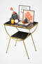 Side Table Nightstand Black-Gold Double Strip Metal Leg Gold Bendir