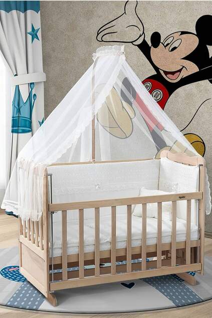 Doğal Ahşap Anne Yanı Beşik Karyola Doğal Ahşap Anne Yanı Beşik Karyola