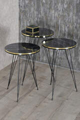 Nesting Table Black Wire Leg Double Gold White