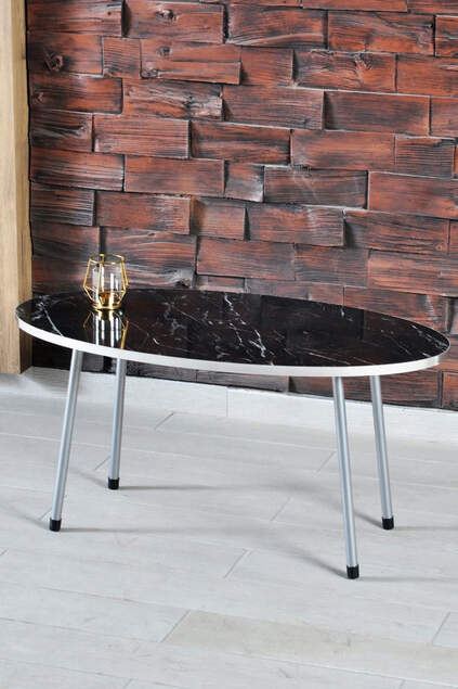 Center Table Ellipse Silver Metal Leg Bendir Silver