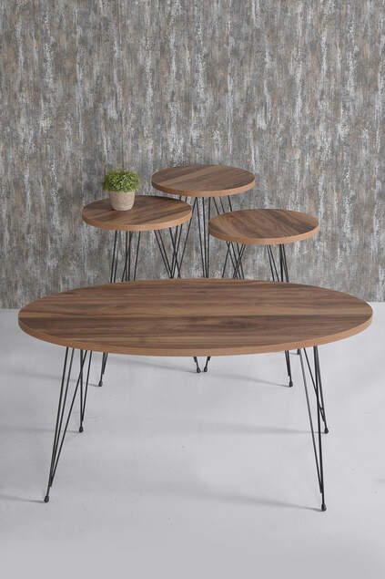 Center Table And Nesting Table Walnut Set Wire Leg Ellipse