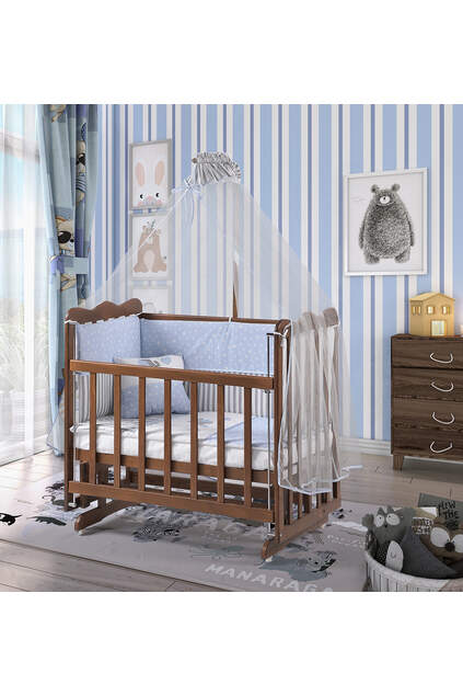 Walnut Mother's Side Crib Blue