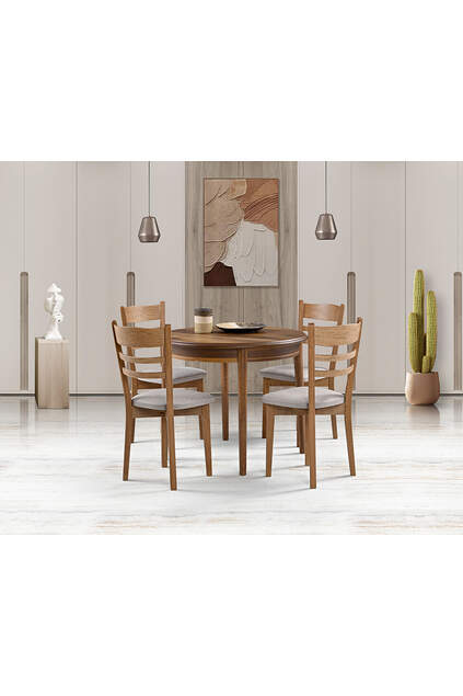 Luna Nussbaum Runder Tisch & Federkrone Stuhl Set HDR1278
