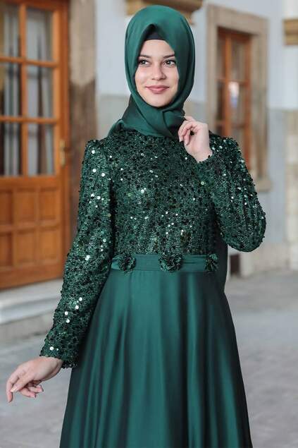 Smaragdfarbenes Isil Abendkleid