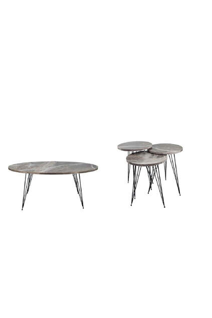 Big Set Wire Leg Gray Marble Pattern Ellipse Center Table And Nesting Table