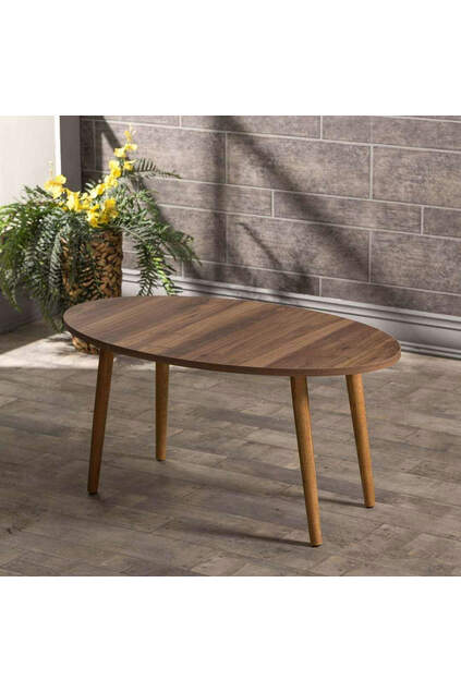 Center Table Wooden Turned Leg Ellipse Walnut