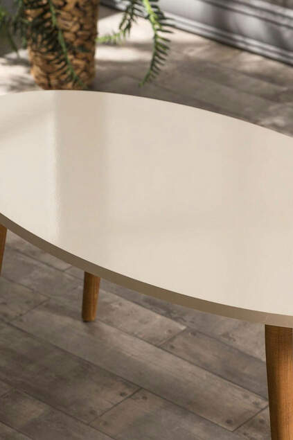 Nesting Table And Center Table Set Wood Lathe Ellipse Cream