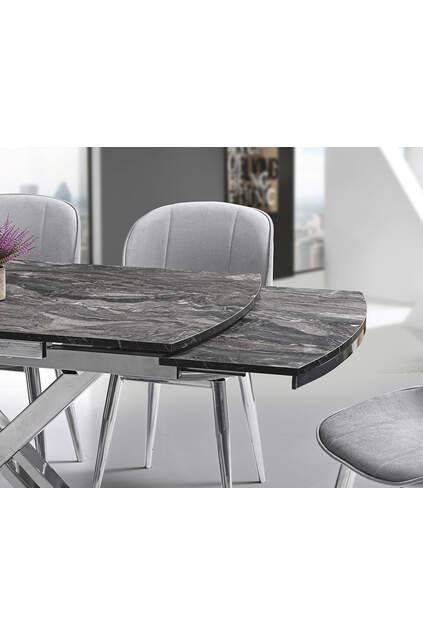 Galata Black Marble Table & Milas Chrome Chair Set HDR1247
