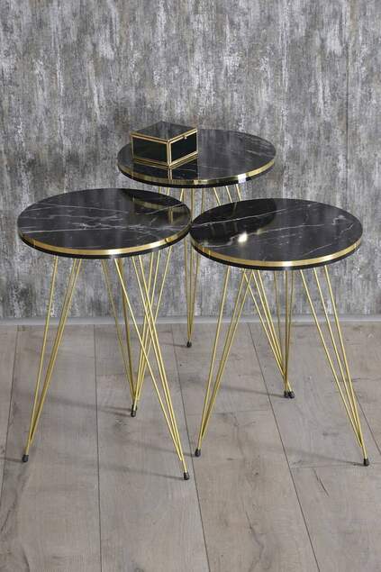 Nesting Table And Center Table Kr Set Double Gold White Metal