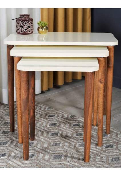 Zigon Couchtisch Holz gedrechseltes Bein Creme Quadratisch