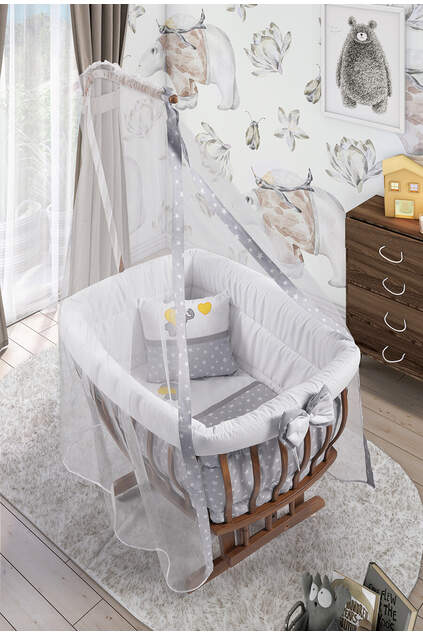 Walnut Basket Crib Yellow