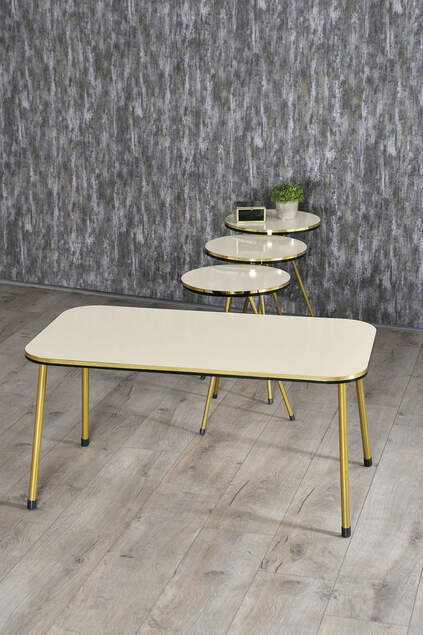 Tavolo Incastonato E Centrotavola Kr Set Doppio Metallo Crema Oro