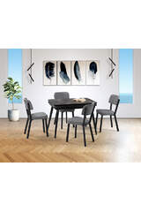 Style Black Marble Table & Ceyda Black Chair Set HDR1268