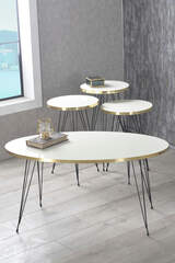 Nesting Table And Center Table Ellipse Set Black Wire Leg Gold Cream