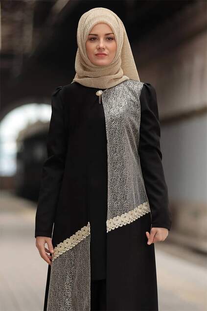 Colore nero argentato Abaya Set di 3