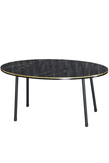 Nesting Table And Center Table Ellipse Set Black Metal Leg Double Gold Efes