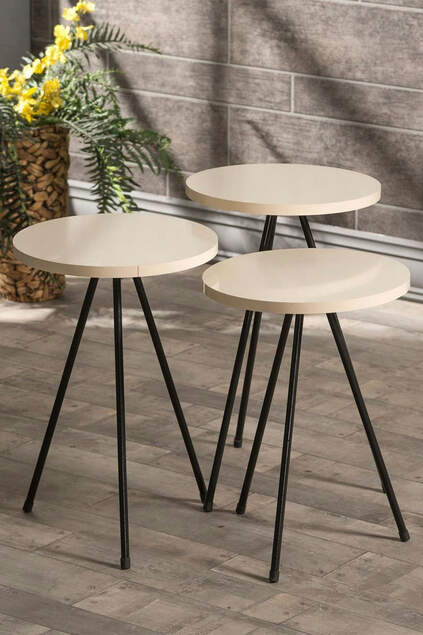 Nesting Table And Center Table Set Metal Ellipse Cream