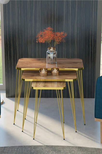 Nesting Table Kr and Center Table Kr Set Gold Walnut Wire Nesting Table Kr and Center Table Kr Set Gold Walnut Wire