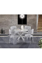 Ceyda Grauer Marmor Runder Tisch & Atlas Chrom Stuhl Set HDR1280